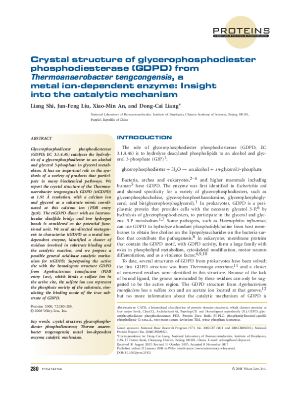 (PDF) Crystal structure of a glycerophosphodiester phosphodiesterase ...