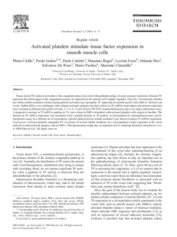  pdf activated platelets stimulate tissue factor expression in smooth