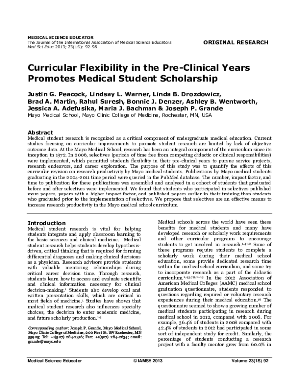(PDF) Curricular Flexibility in the Pre-Clinical Years Promotes Medical ...
