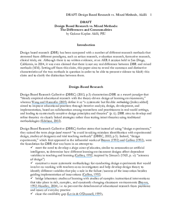 (PDF) DRAFT Design Based Research vs. Mixed Methods: The Differences ...