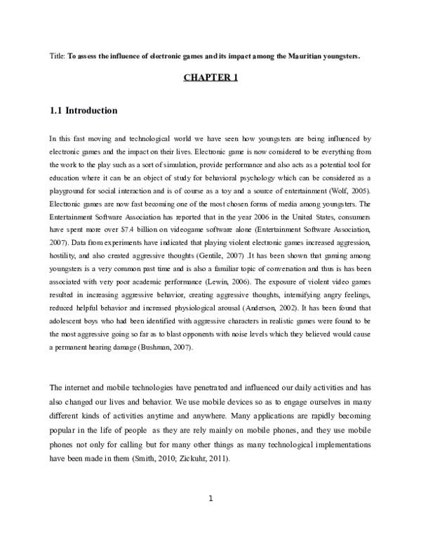 (DOC) To assess the influence of electronic games and its impact among ...
