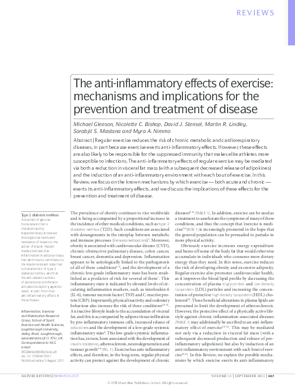 (PDF) The anti-inflammatory effects of exercise: mechanisms and ...