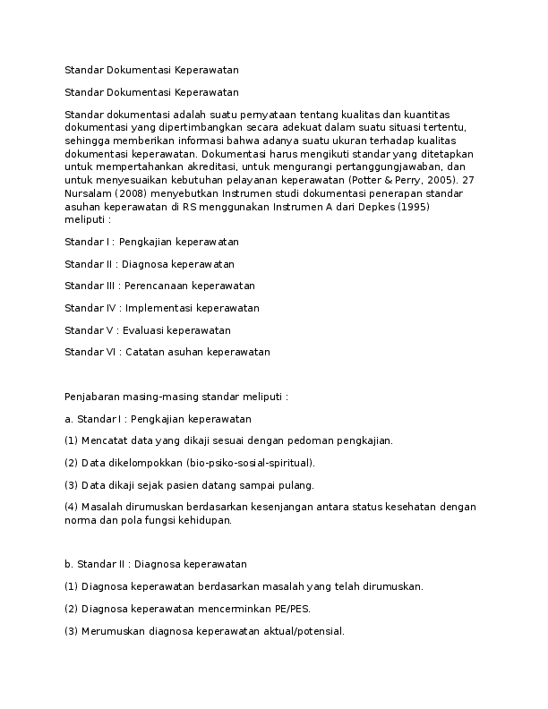 Doc Standar Dokumentasi Keperawatan Septian Dwi Abdillah Academia Edu