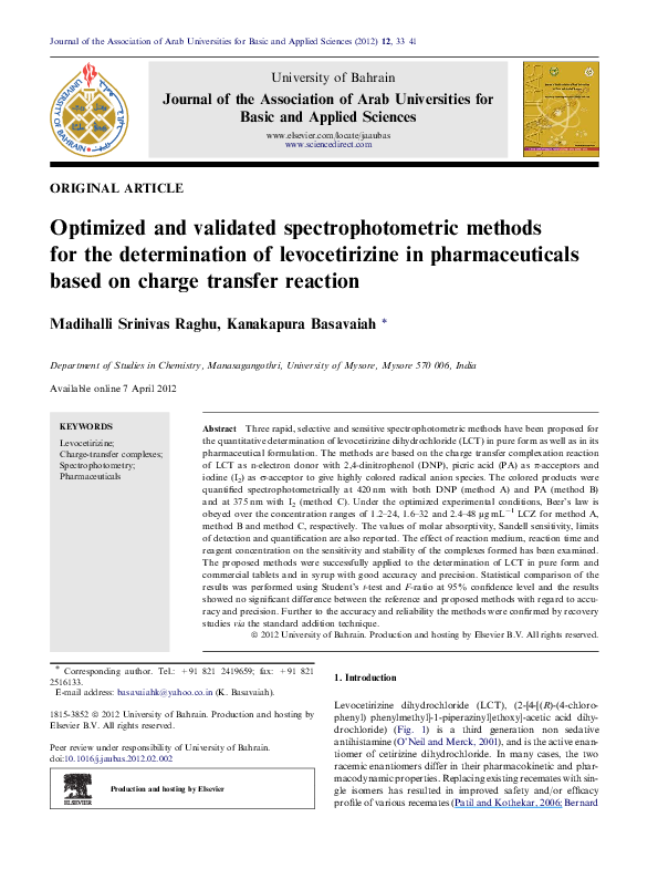 (PDF) Optimized and Validated Spectrophotometric Methods for the