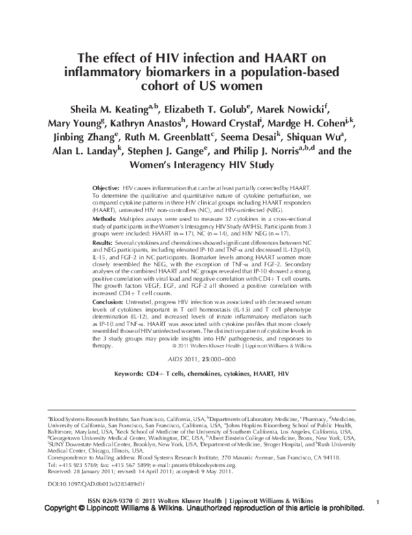 (PDF) The effect of HIV infection and HAART on inflammatory biomarkers ...