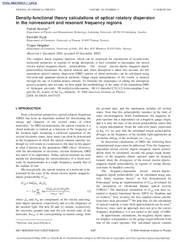 (PDF) Density-functional theory calculations of optical rotatory ...