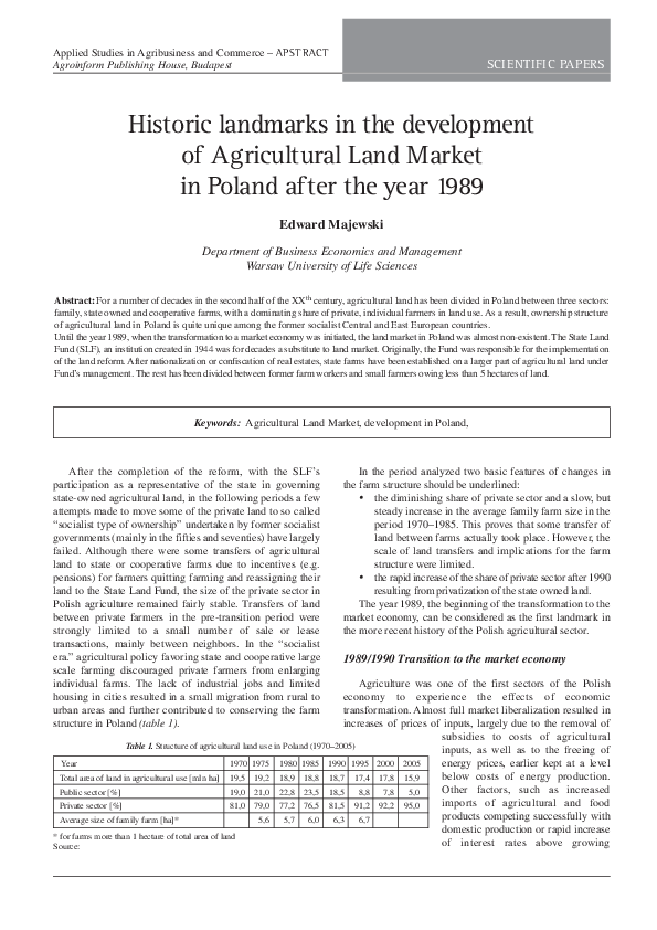 (PDF) Historic landmarks in the development of Agricultural Land Market ...