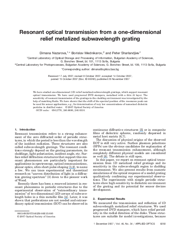(PDF) Resonant optical transmission from a one-dimensional relief ...
