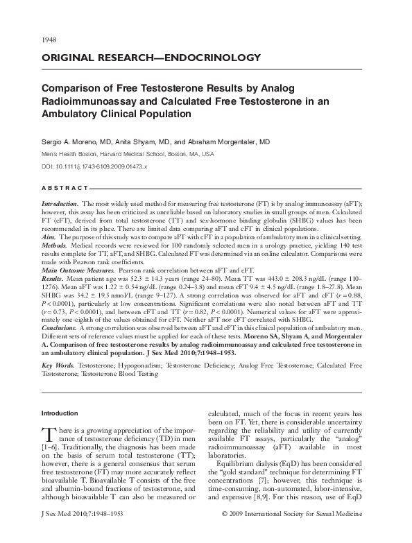 (PDF) Comparison of free testosterone results by analog ...