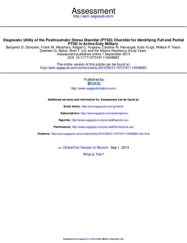 (PDF) Diagnostic Utility of the Posttraumatic Stress Disorder (PTSD ...