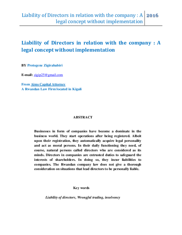 PDF) Liability of Directors in relation with the company : A
