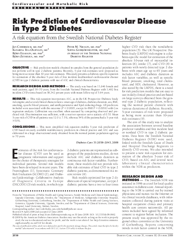 (PDF) Risk Prediction of Cardiovascular Disease in Type 2 Diabetes: A ...