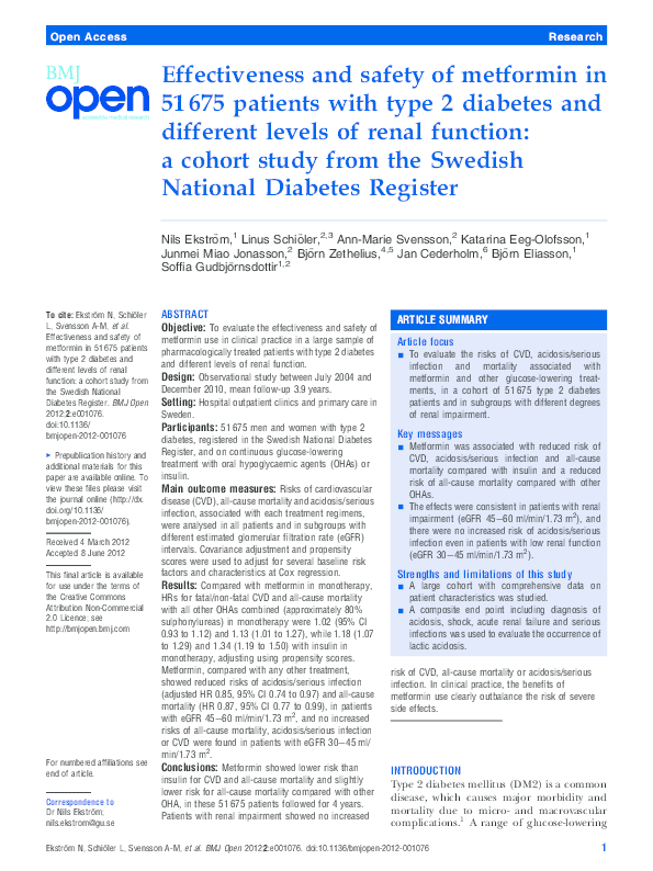 (PDF) Effectiveness and safety of metformin in 51 675 patients with ...