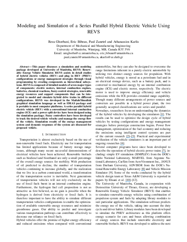 (PDF) Modeling and Simulation of a Series Parallel Hybrid Electric ...