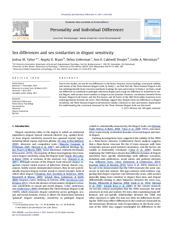 (PDF) Sex differences and sex similarities in disgust sensitivity