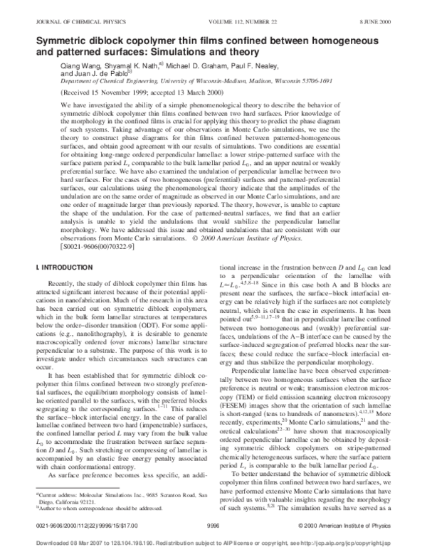 (PDF) Symmetric Diblock Copolymer Thin Films Confined Between Two Hard ...