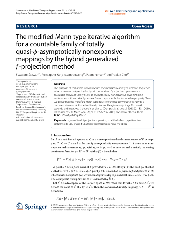 (PDF) The modified Mann type iterative algorithm for a countable family ...