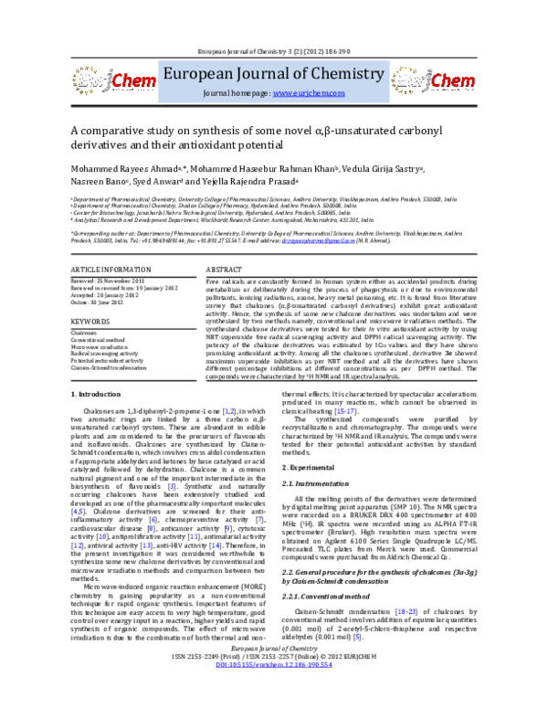 (PDF) A comparative study on synthesis of some novel α,β-unsaturated ...