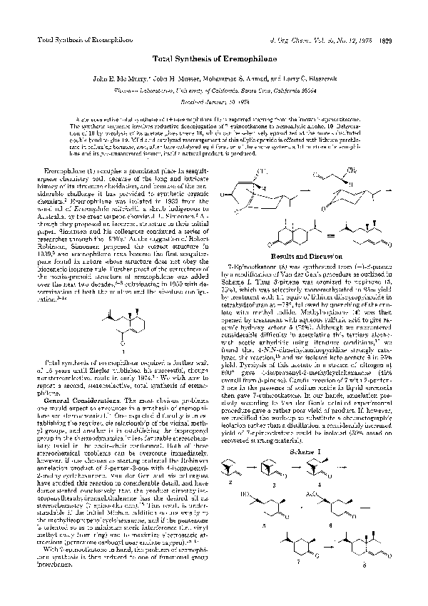 Pdf Total Synthesis Of Eremophilone Mohammed Ahmad Academia Edu