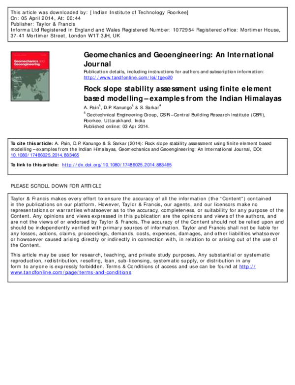 (PDF) Rock slope stability assessment using finite element based ...