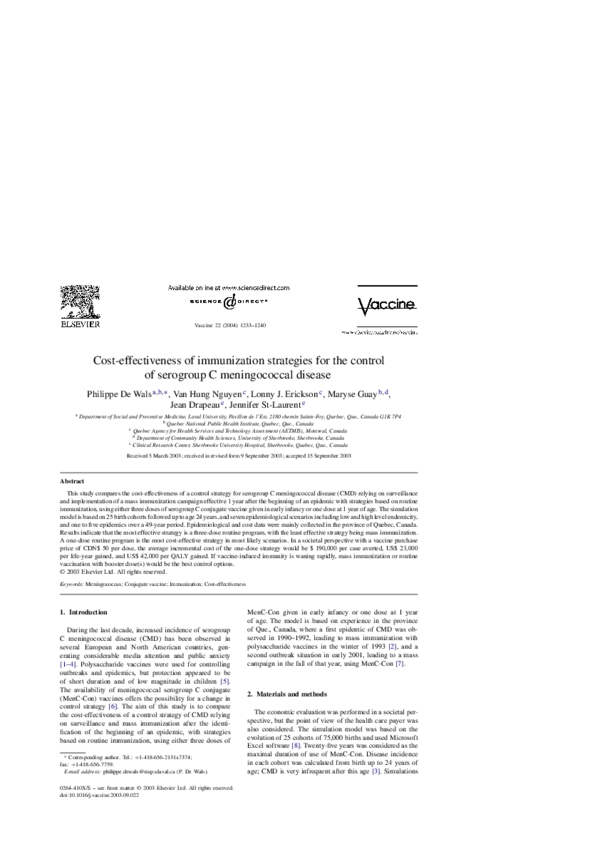 (PDF) Cost-effectiveness of immunization strategies for the control of ...
