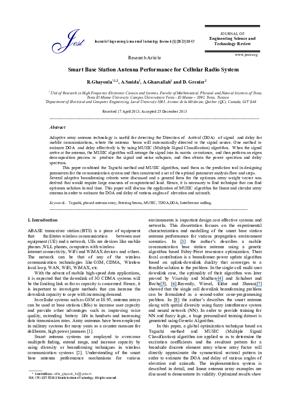 (PDF) Smart base station antenna performance for cellular radio system