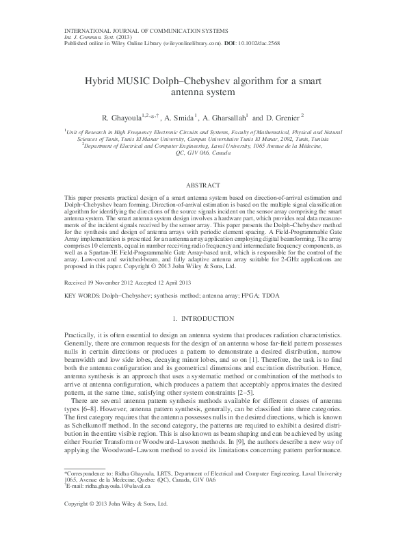 (PDF) Hybrid MUSIC Dolph-Chebyshev algorithm for a smart antenna system