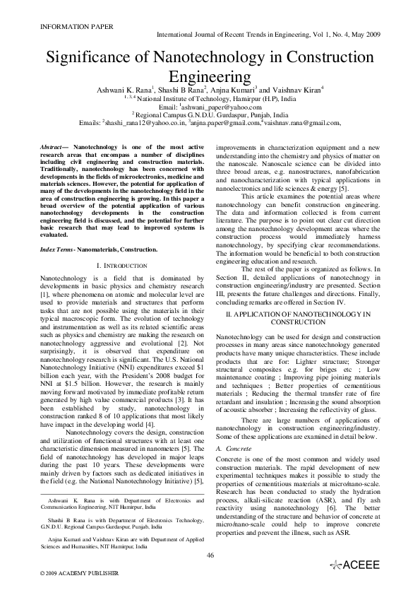 (PDF) Significance of Nanotechnology in Construction Engineering