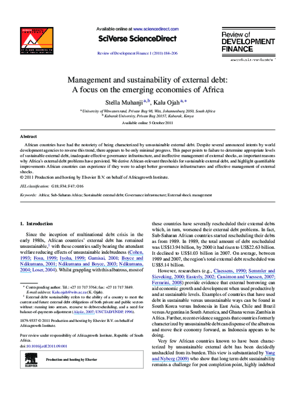 (PDF) Management and sustainability of external debt: A focus on the ...