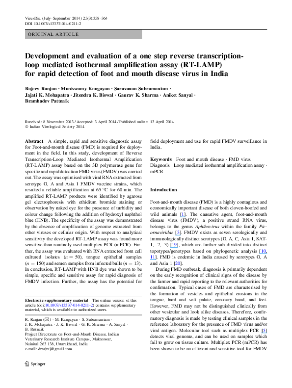 (PDF) Development and evaluation of a one step reverse transcription ...