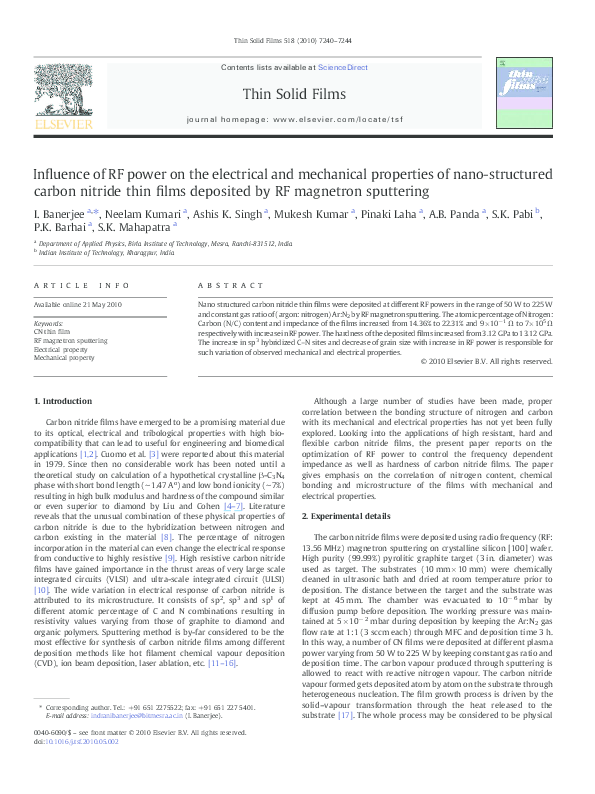 (PDF) Influence of RF power on the electrical and mechanical properties ...