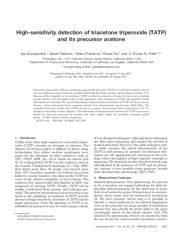 (PDF) High-sensitivity detection of triacetone triperoxide (TATP) and ...