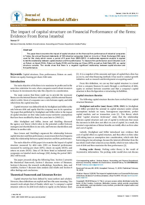 (PDF) The impact of capital structure on Financial Performance of the firms