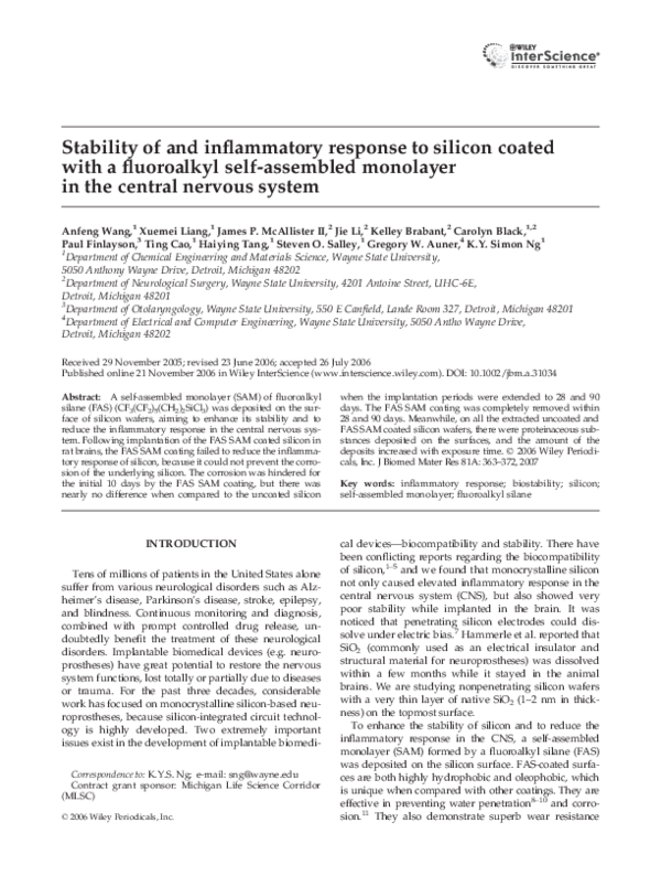 (PDF) Stability of and inflammatory response to silicon coated with a ...