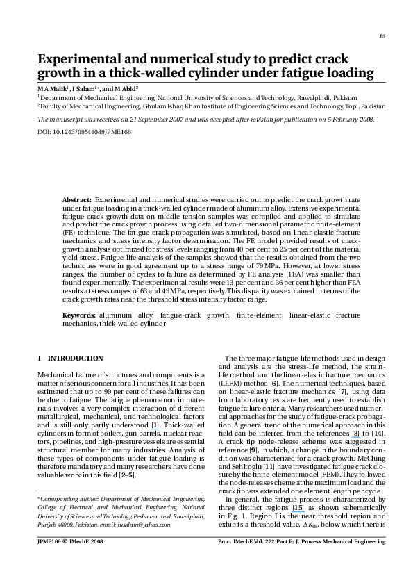 (PDF) Experimental and numerical study to predict crack growth in a ...