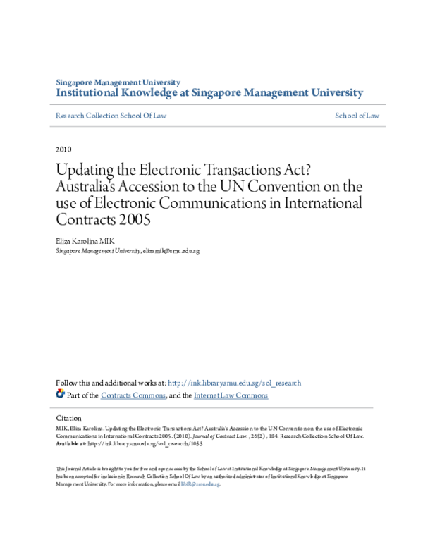 (PDF) Updating' the Electronic Transactions Act? Australia’s