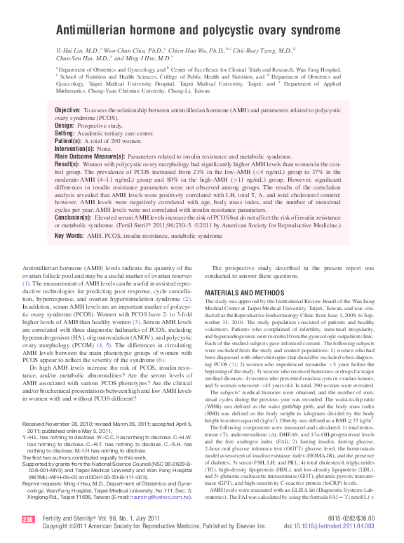 (PDF) Antimüllerian hormone and polycystic ovary syndrome