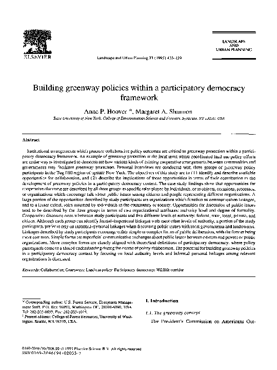 (PDF) Building greenway policies within a participatory democracy framework