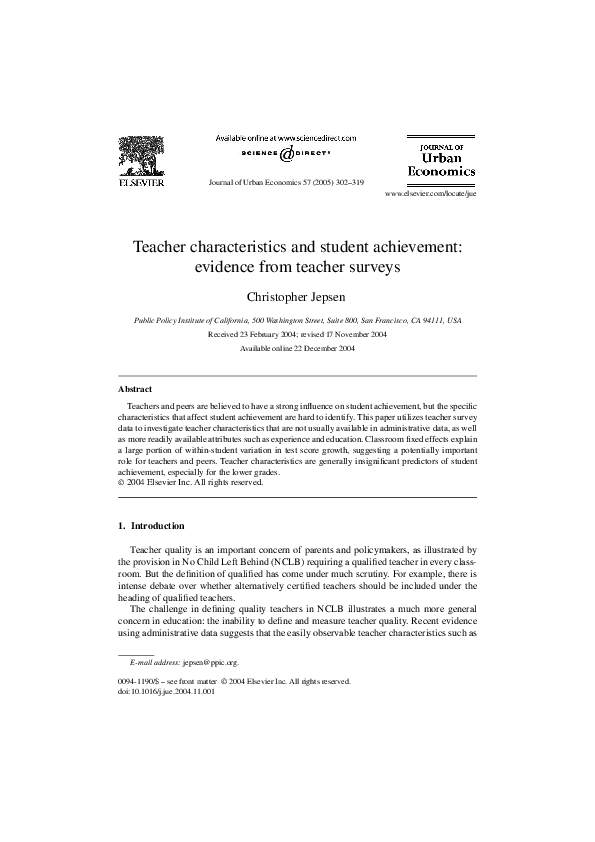 (PDF) Teacher characteristics and student achievement gains: A review
