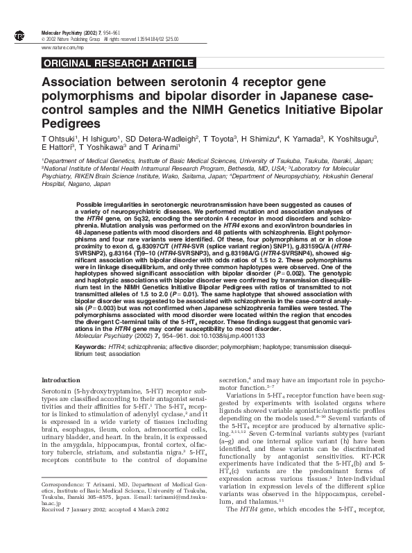 (PDF) Association between serotonin 4 receptor gene polymorphisms and ...