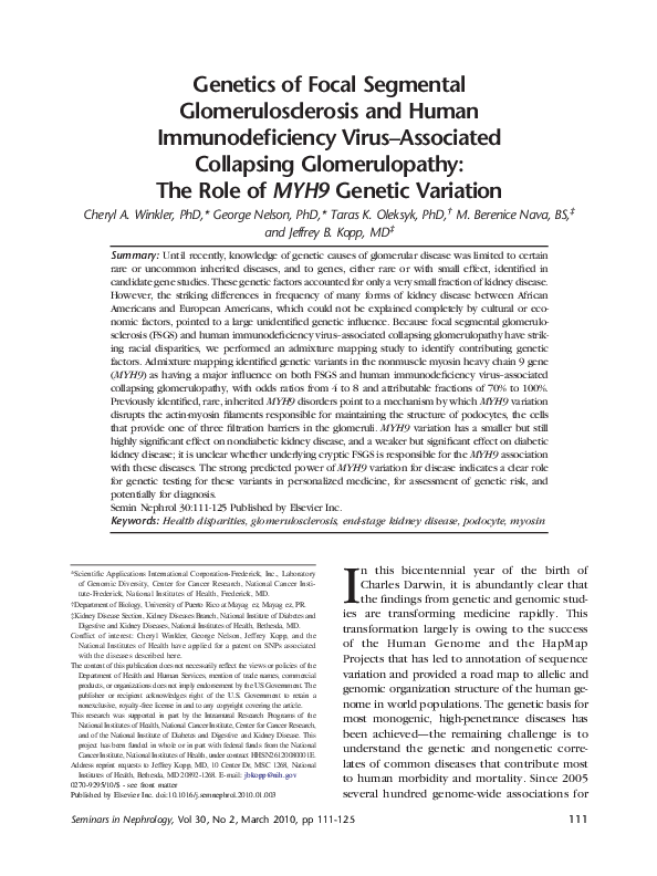 (PDF) Genetics of focal segmental glomerulosclerosis and human ...