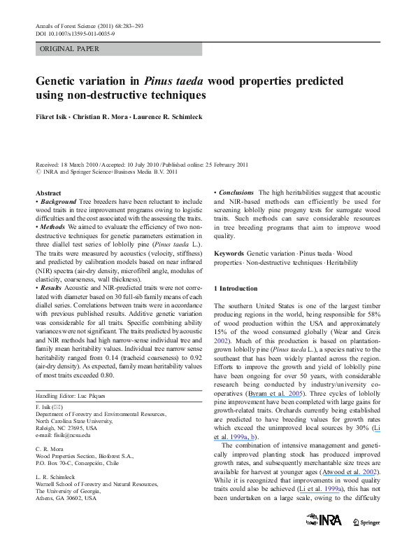 (PDF) Genetic variation in Pinus taeda wood properties predicted using ...
