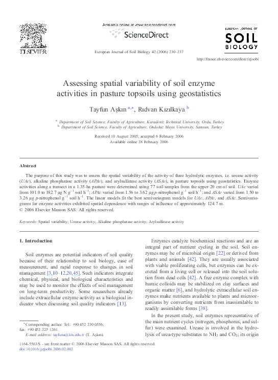 (PDF) Assessing spatial variability of soil enzyme activities in ...