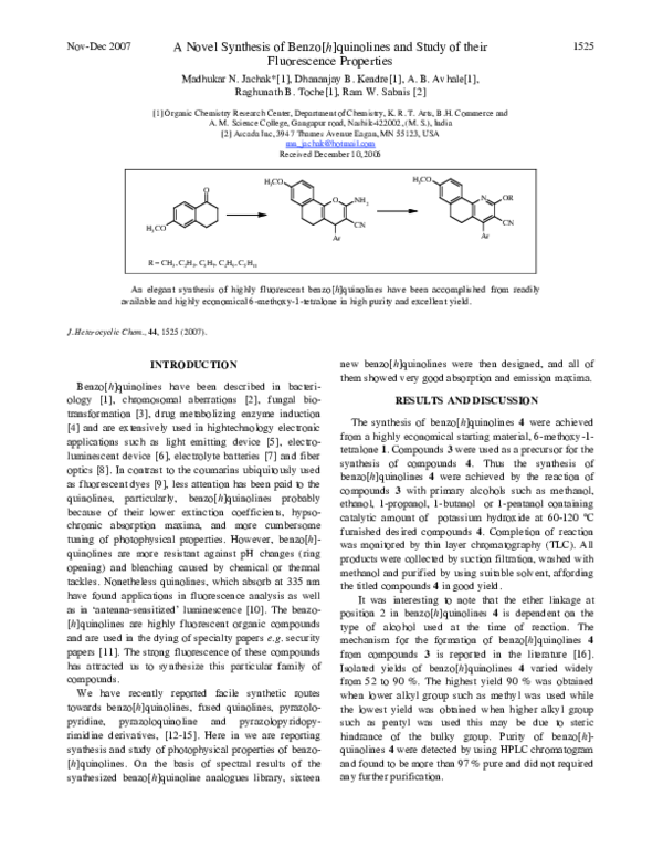 (PDF) A novel synthesis of benzo[ h ]quinolines and study of their ...