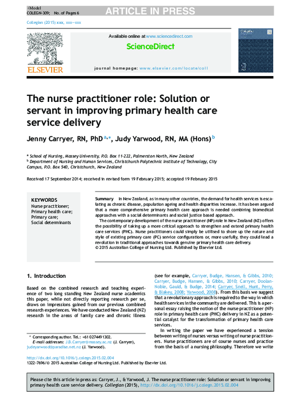 (PDF) The nurse practitioner role: Solution or servant in improving ...
