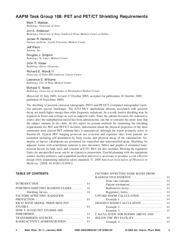 (PDF) AAPM Task Group 108: PET and PET/CT Shielding Requirements