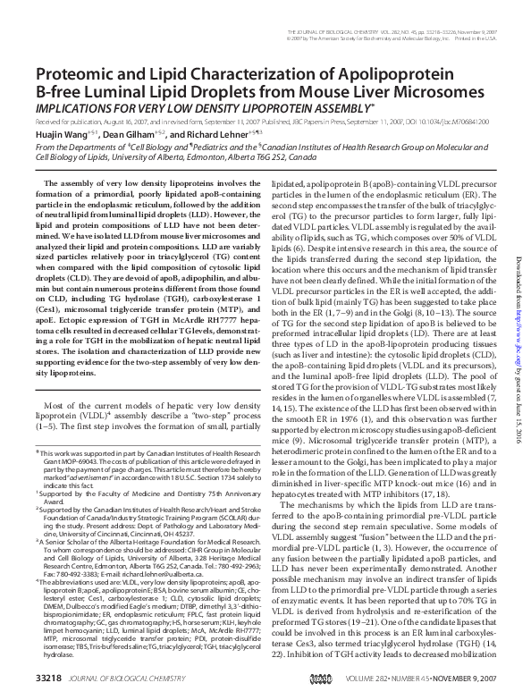 (PDF) Proteomic and Lipid Characterization of Apolipoprotein B-free ...