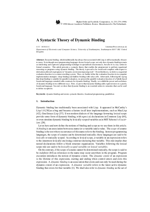 (PDF) A Syntactic Theory of Dynamic Binding