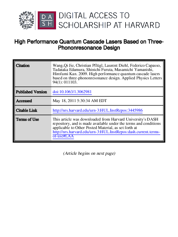 (PDF) High performance quantum cascade lasers based on three-phonon ...