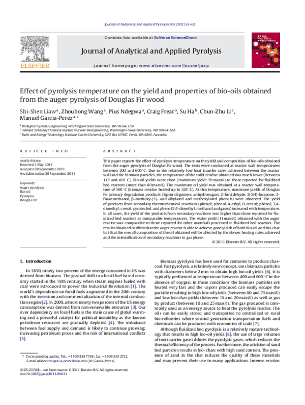 (PDF) Effect of pyrolysis temperature on the yield and properties of ...